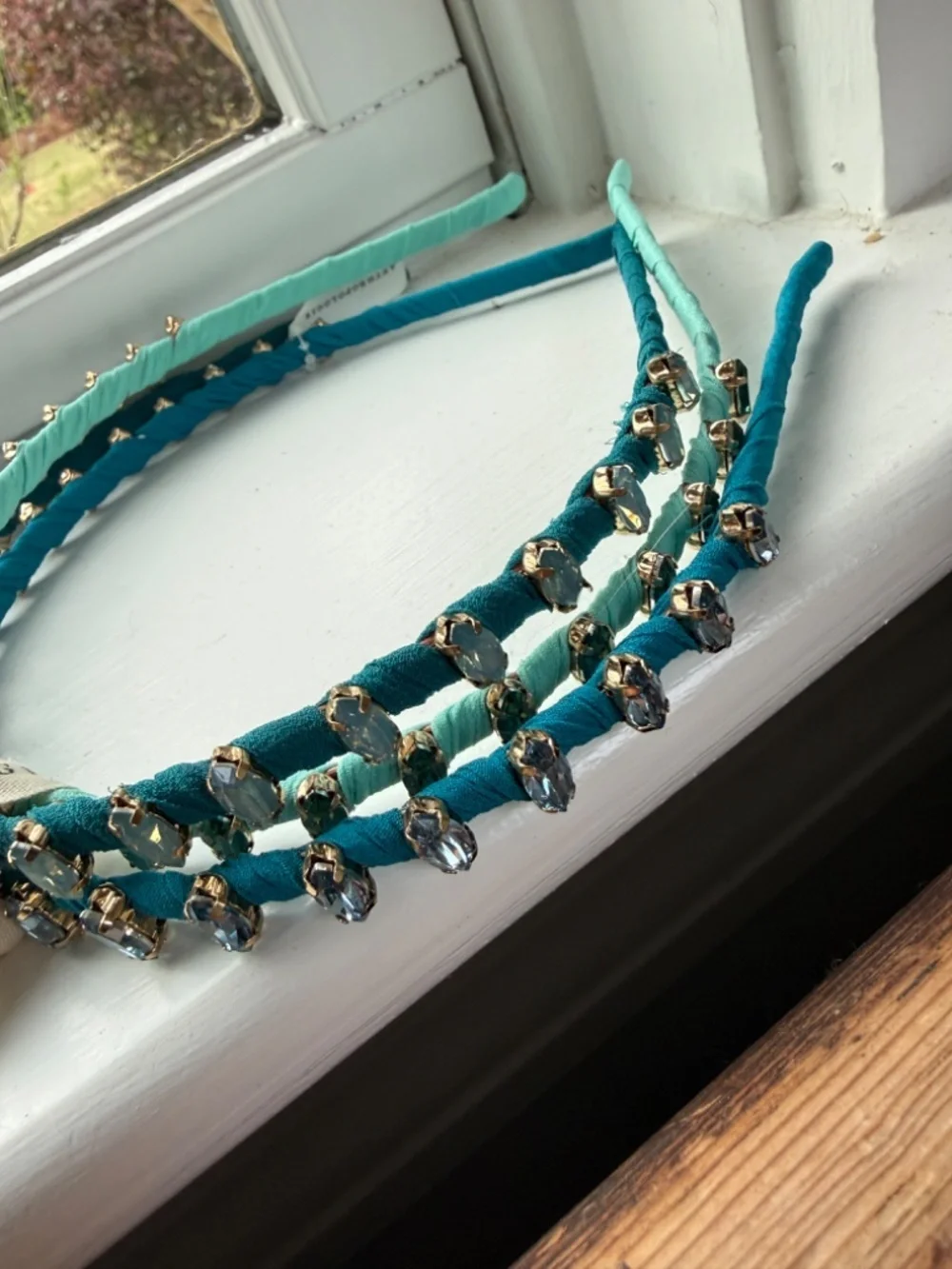 NWT Anthropologie  Bright Embellished Headband Set Blue
